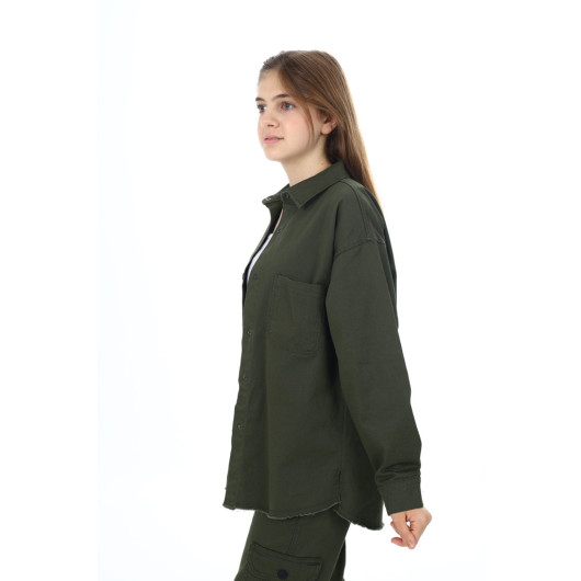 Girl Destroy Detailed Gabardine Shirt 9-14 Years