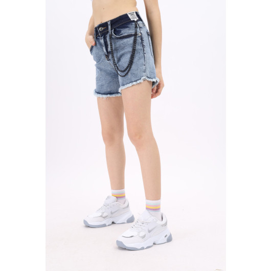 Girl Destroy Long Leg Chain Detailed Jean Shorts 8-14 Years