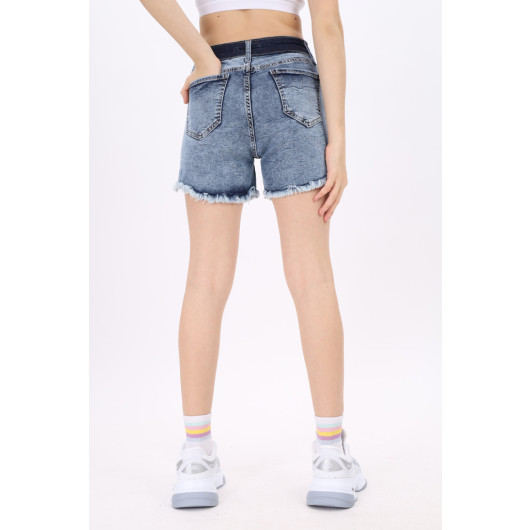 Girl Destroy Long Leg Chain Detailed Jean Shorts 8-14 Years