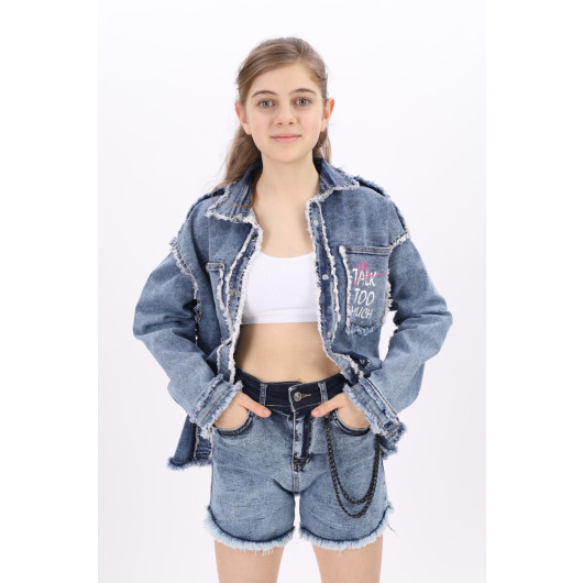 Girl Destroy Long Leg Chain Detailed Jean Shorts 8-14 Years