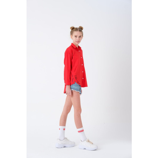 Girls' Digital Printed Linen Shirt 7-14 Years