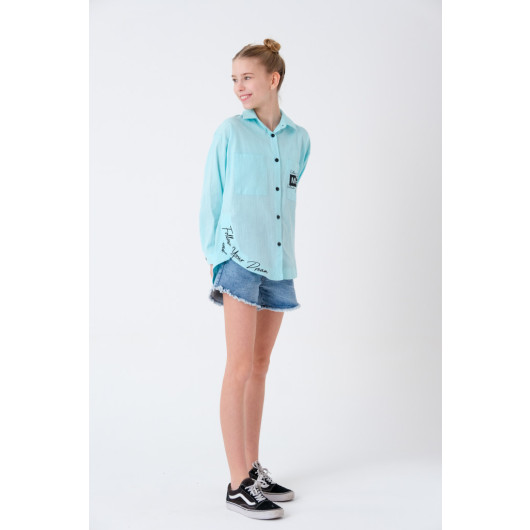 Girls' Digital Printed Linen Shirt 7-14 Years