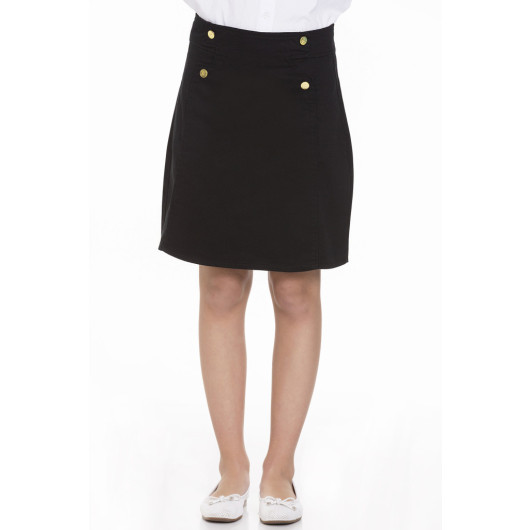 Girl Button Detailed Gabardine Skirt 9-14 Years