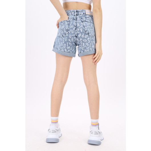 Girl's Letter Printed Denim Shorts 8-14 Years