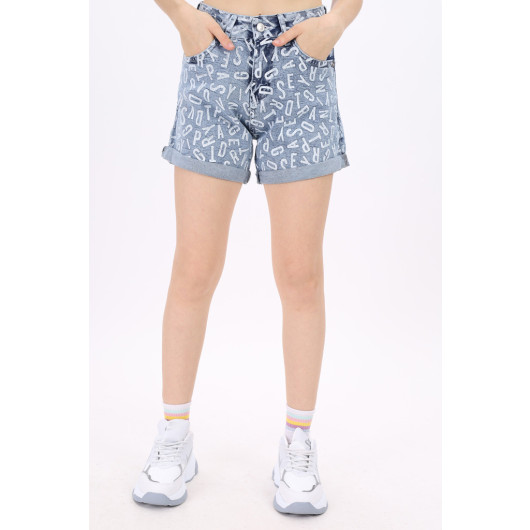 Girl's Letter Printed Denim Shorts 8-14 Years