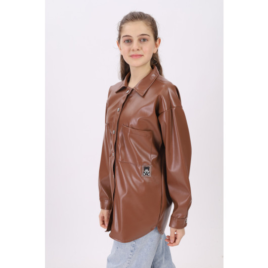 Girl Brown Leather Shirt 9-14 Ages