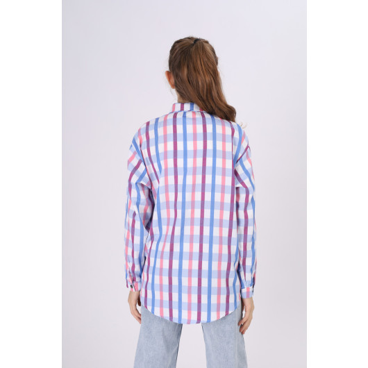 Girl's Square Patterned Plaid Shirt 9-14 Years