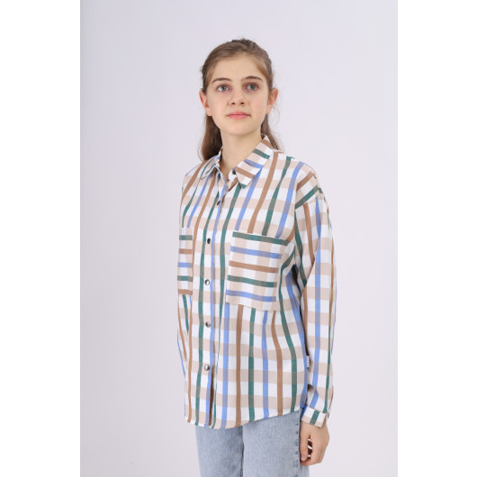 Girl's Square Patterned Plaid Shirt 9-14 Years