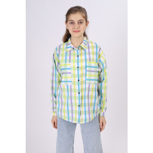 Girl's Square Patterned Plaid Shirt 9-14 Years