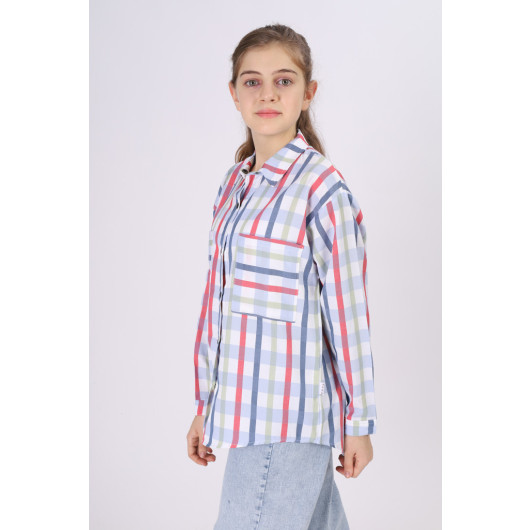 Girl's Square Patterned Plaid Shirt 9-14 Years