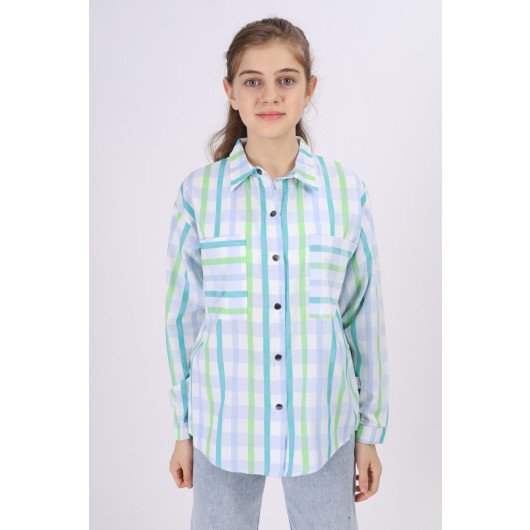 Girl's Square Patterned Plaid Shirt 9-14 Years