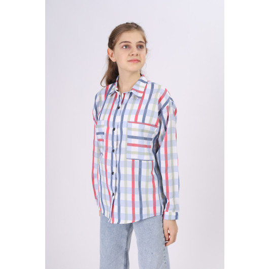 Girl's Square Patterned Plaid Shirt 9-14 Years