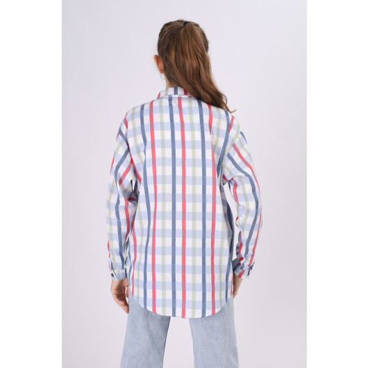 Girl's Square Patterned Plaid Shirt 9-14 Years