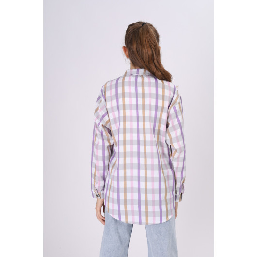 Girl's Square Patterned Plaid Shirt 9-14 Years