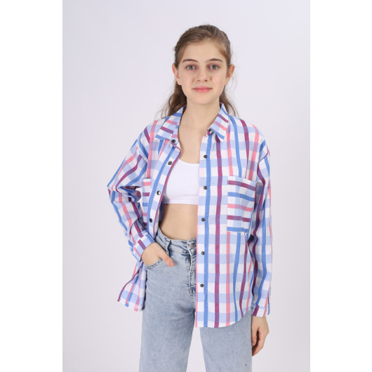 Girl's Square Patterned Plaid Shirt 9-14 Years