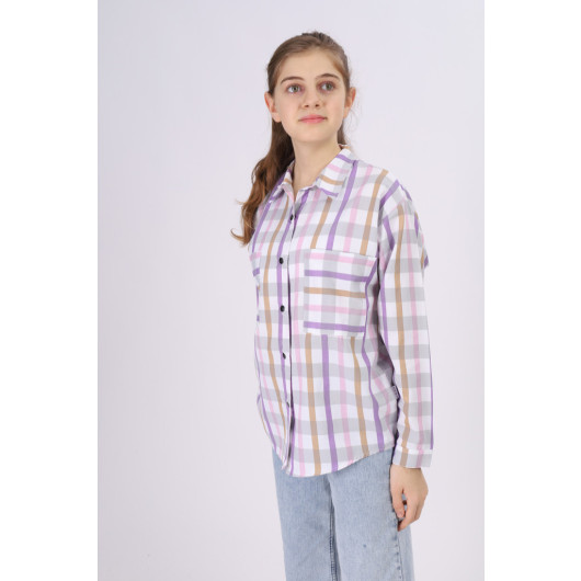 Girl's Square Patterned Plaid Shirt 9-14 Years