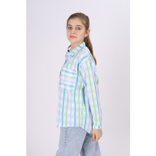 Girl's Square Patterned Plaid Shirt 9-14 Years