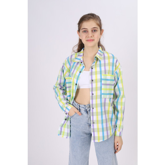 Girl's Square Patterned Plaid Shirt 9-14 Years