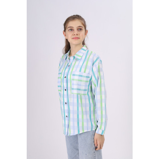 Girl's Square Patterned Plaid Shirt 9-14 Years