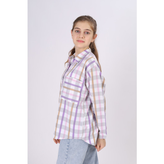 Girl's Square Patterned Plaid Shirt 9-14 Years