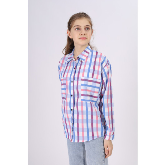 Girl's Square Patterned Plaid Shirt 9-14 Years