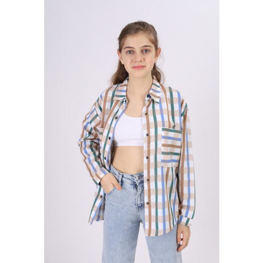 Girl's Square Patterned Plaid Shirt 9-14 Years