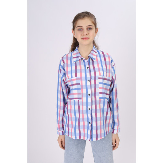 Girl's Square Patterned Plaid Shirt 9-14 Years