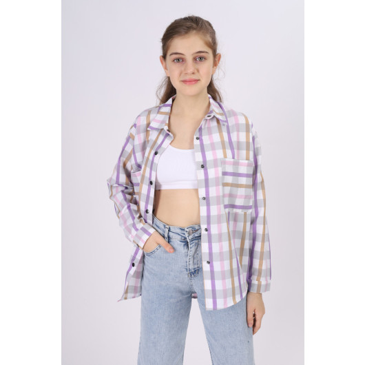 Girl's Square Patterned Plaid Shirt 9-14 Years