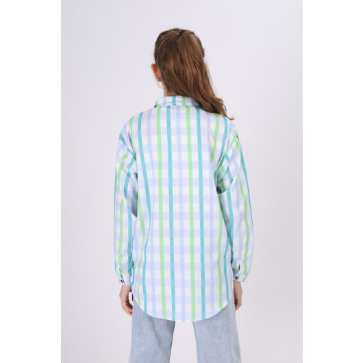 Girl's Square Patterned Plaid Shirt 9-14 Years