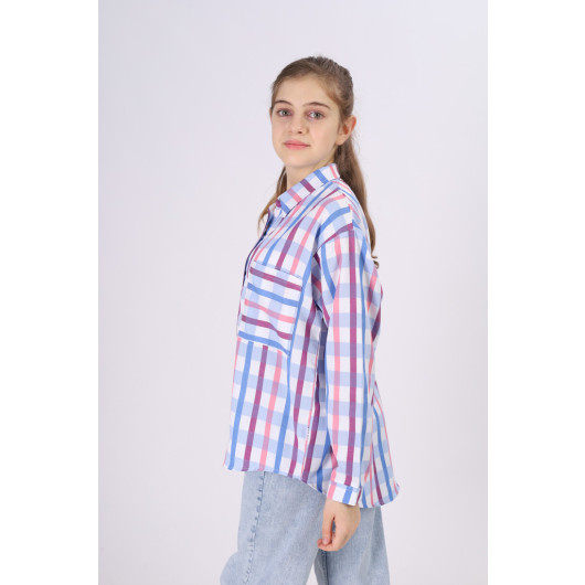 Girl's Square Patterned Plaid Shirt 9-14 Years