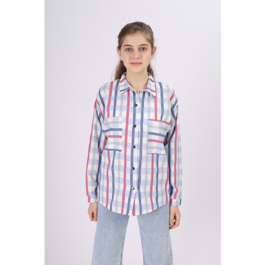 Girl's Square Patterned Plaid Shirt 9-14 Years