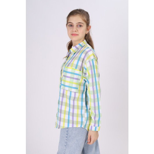 Girl's Square Patterned Plaid Shirt 9-14 Years