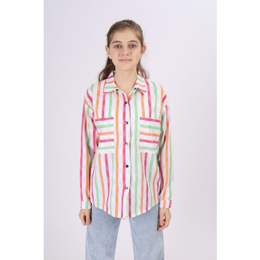 Girl's Square Patterned Plaid Shirt 9-14 Years