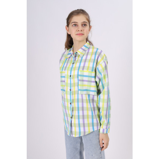 Girl's Square Patterned Plaid Shirt 9-14 Years