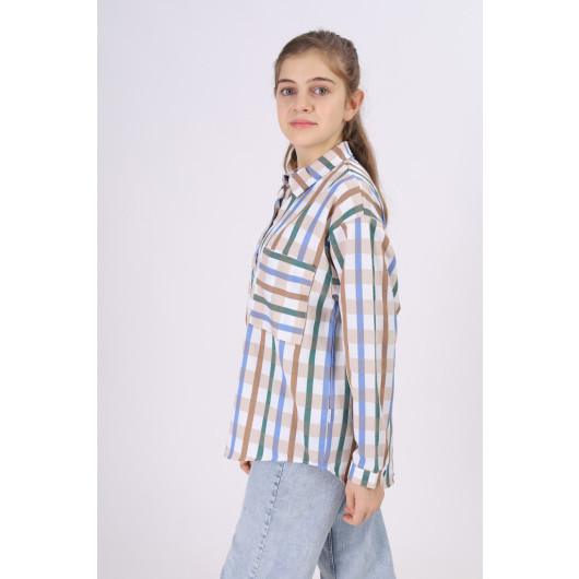 Girl's Square Patterned Plaid Shirt 9-14 Years