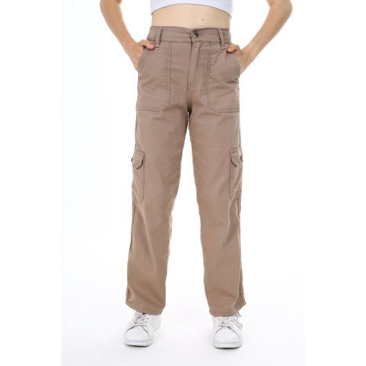 Girls' Cargo Pocket Gabardine Trousers 9-14 Years