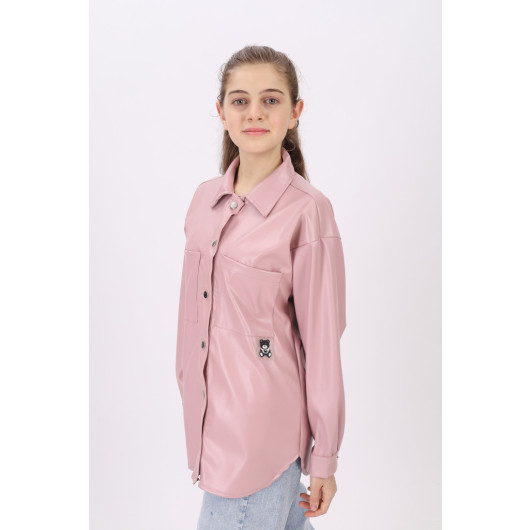 Girl Pink Leather Shirt 9-14 Years