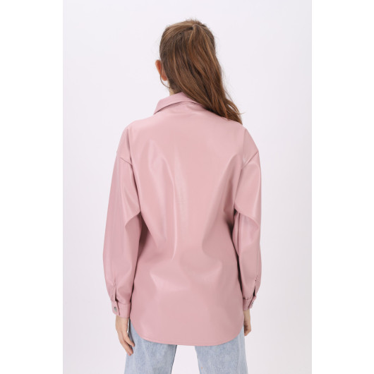 Girl Pink Leather Shirt 9-14 Years