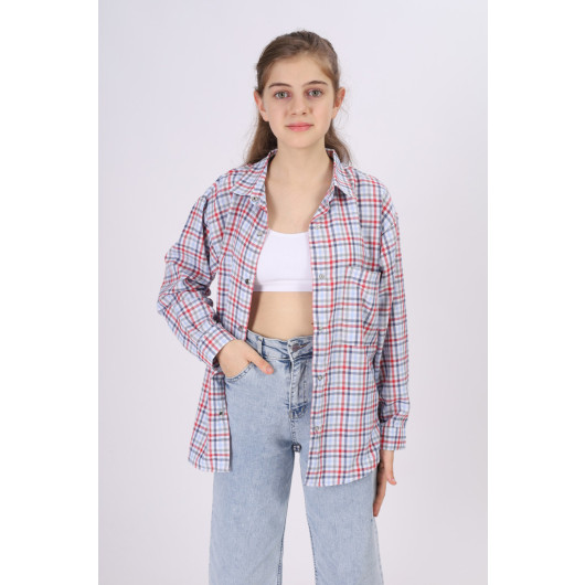 Girl's Piti Square Patterned Plaid Shirt 9-14 Years