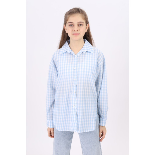 Girls' Gingham Patterned Plaid Shirt 9-14 Years