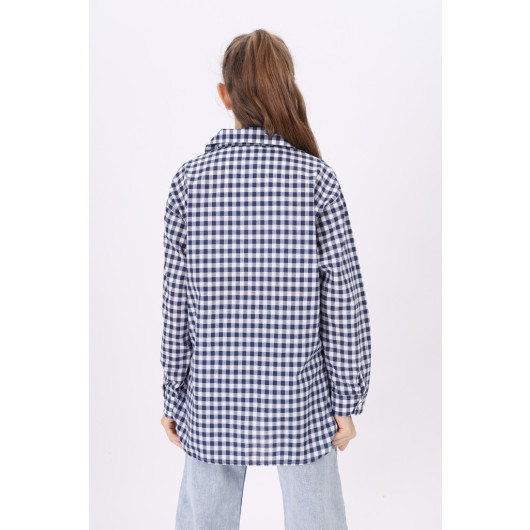 Girls' Gingham Patterned Plaid Shirt 9-14 Years