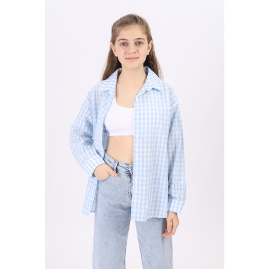 Girls' Gingham Patterned Plaid Shirt 9-14 Years