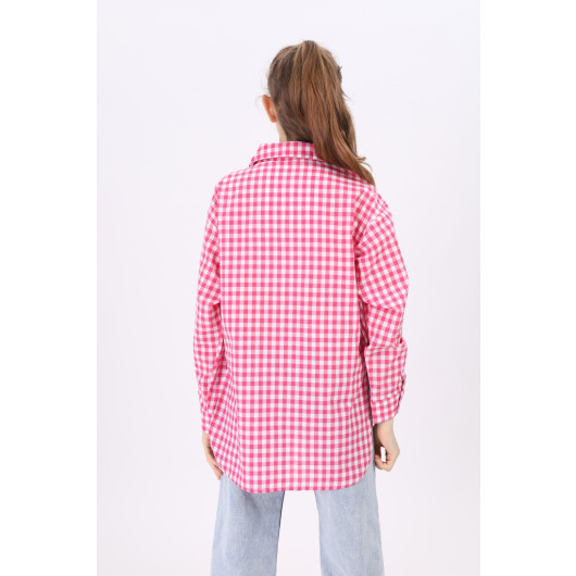 Girls' Gingham Patterned Plaid Shirt 9-14 Years