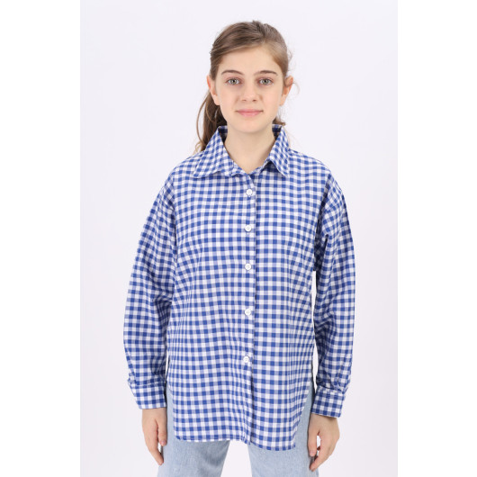 Girls' Gingham Patterned Plaid Shirt 9-14 Years