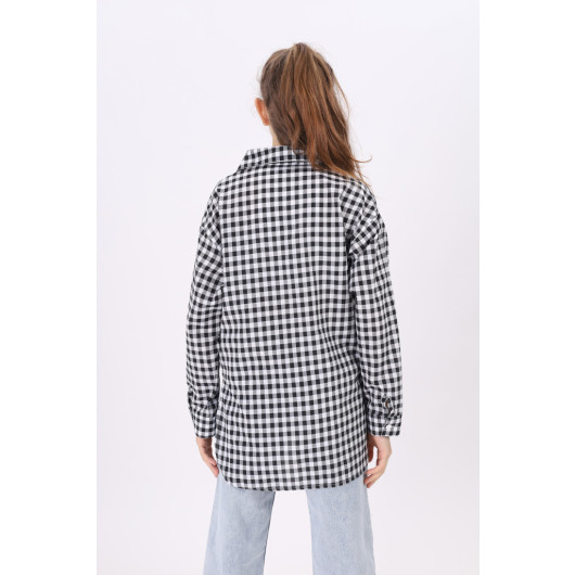 Girls' Gingham Patterned Plaid Shirt 9-14 Years