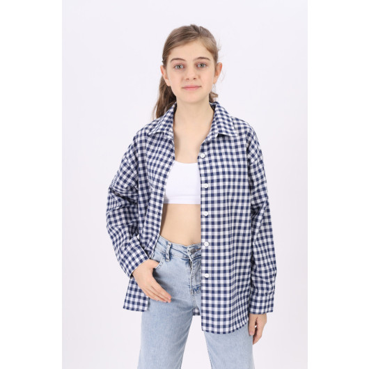 Girls' Gingham Patterned Plaid Shirt 9-14 Years