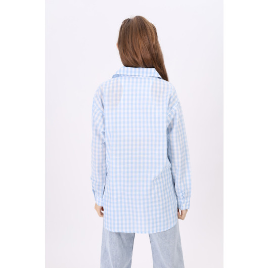 Girls' Gingham Patterned Plaid Shirt 9-14 Years