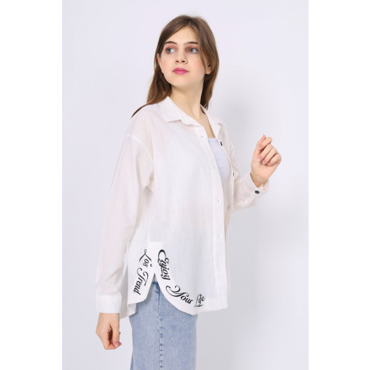 Girl's Casual Fit Printed Linen Shirt
