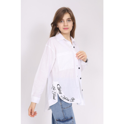 Girl's Casual Fit Printed Linen Shirt