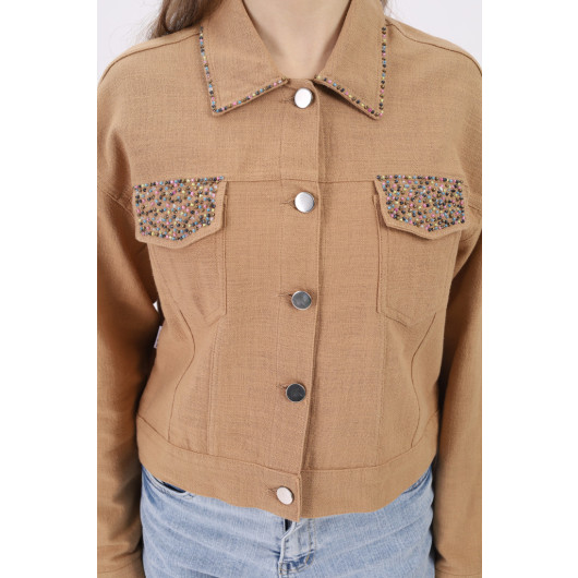 Girl's Stone Embellished Linen Jacket 9-14 Years